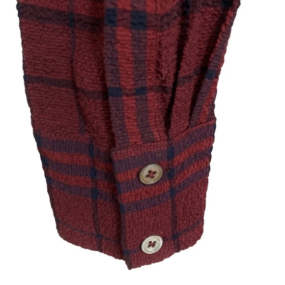 THAKOON COLLECTIVE Crinkle Crepe Plaid Dark Academia ShirtDress Maroon Designer - Picture 12 of 14